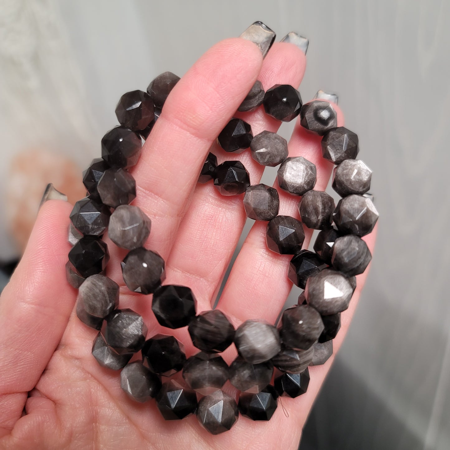 Silver Sheen Obsidian Faceted Bracelet – 10mm Beads | Protection • Insight • Empowerment