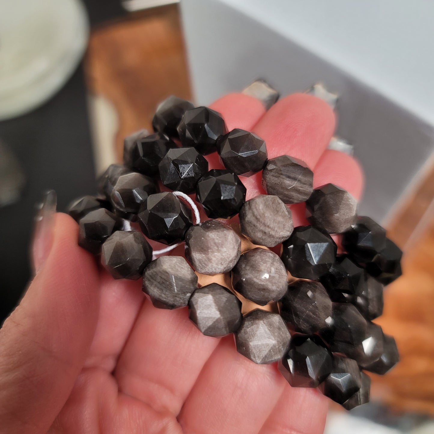 Silver Sheen Obsidian Faceted Bracelet – 10mm Beads | Protection • Insight • Empowerment