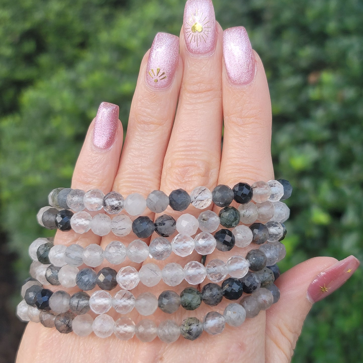 Faceted Black Tourmaline in Quartz - 6mm | Grounding, Protection, Balance