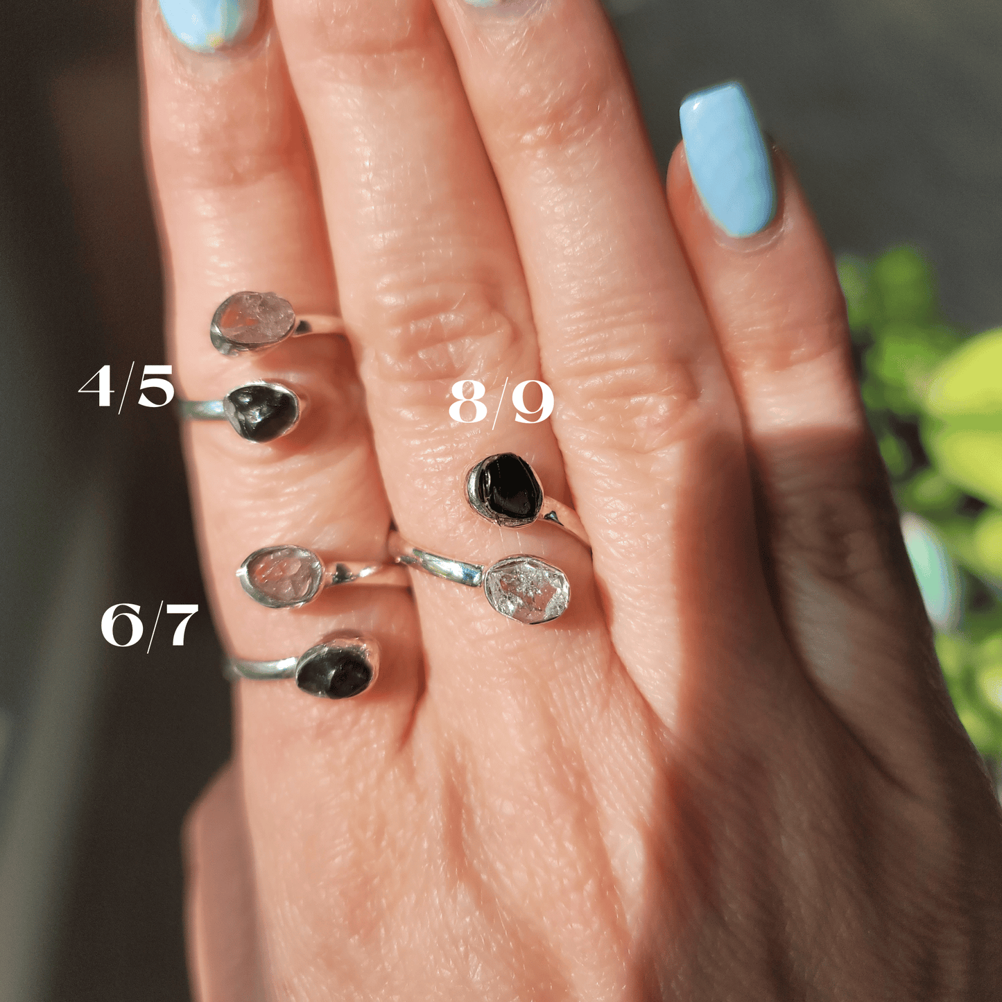 Herkimer Diamond/Black Tourmaline Semi-Adjustable Rings || .925 Sterling Silver