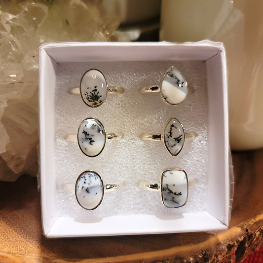 Dendritic Opal Ring || .925 Sterling Silver - sizes 6-8