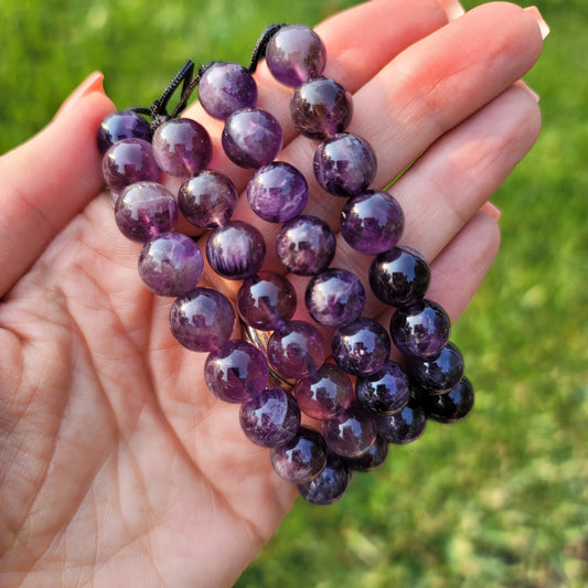 Amethyst Adjustable Bracelet - 10mm Beads - Stress Relief, Healing, Intuition
