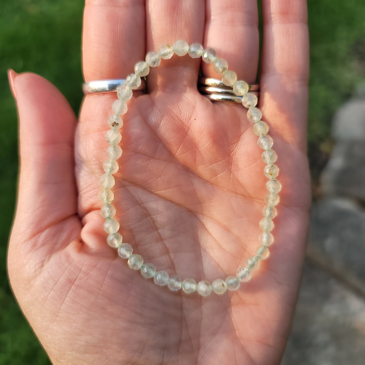 Prehnite Faceted Bracelet - 3-4mm Beads - Calming, Connection, Healing