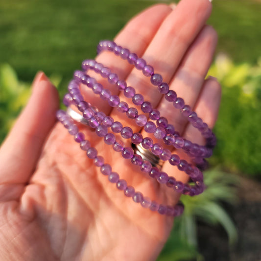 Amethyst Bracelet - 4mm Beads - Stress Relief, Healing, Intuition