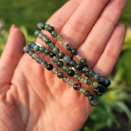 Moss Agate Bracelet - 4mm Beads - Growth, Tranquility, Stability 