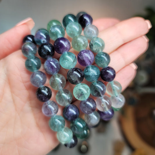 Fluorite Adjustable Bracelet - 10mm Beads - energy, focus, clarity