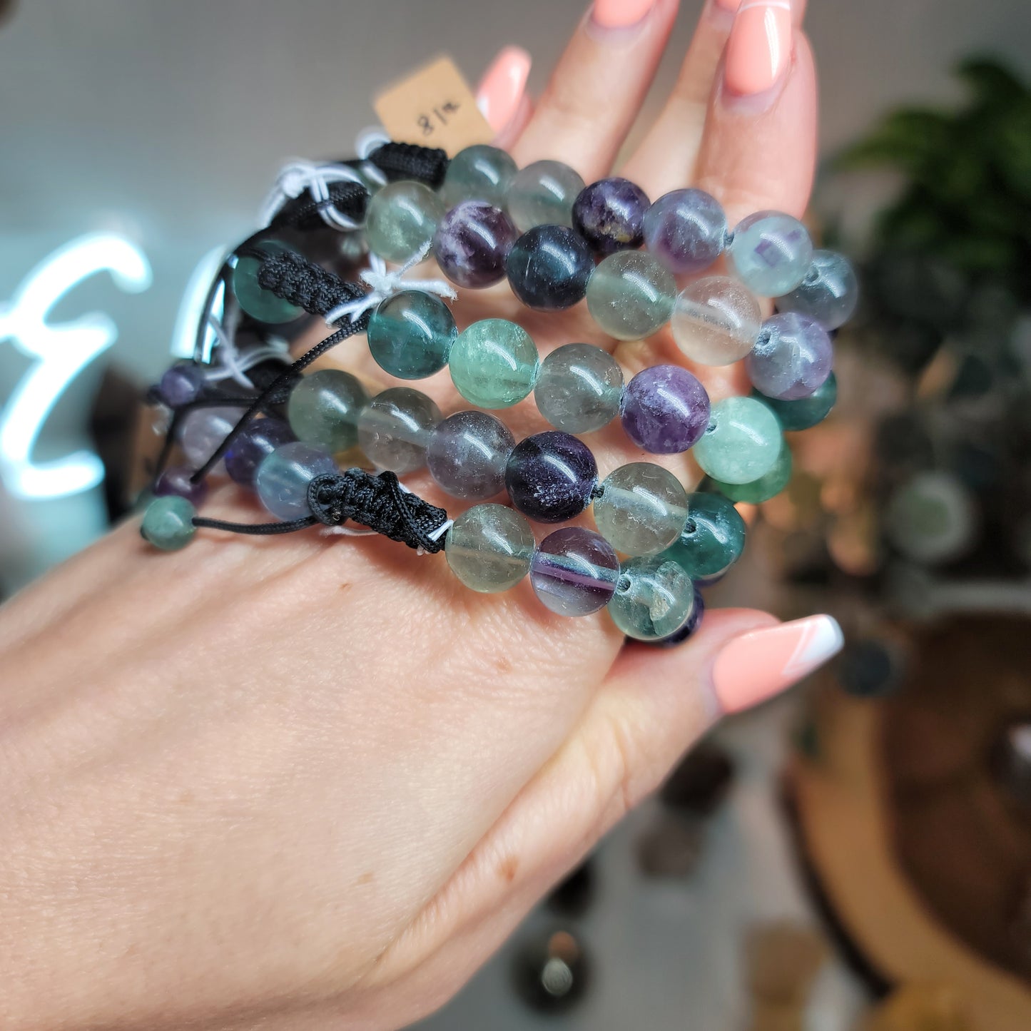 Fluorite Adjustable Bracelet - 10mm Beads - energy, focus, clarity