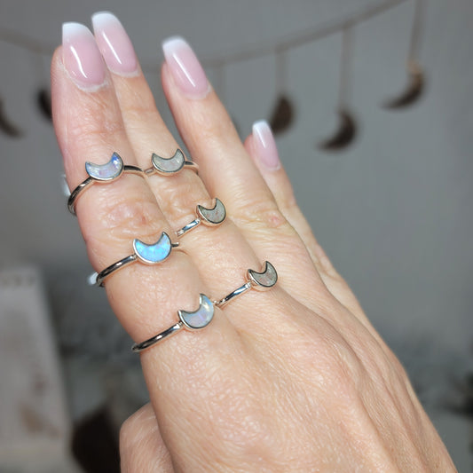 Moonstone Crescent Moon Rings | Sizes 4, 5, 6, 7
