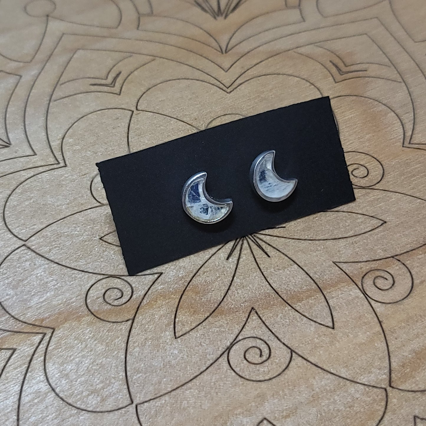 Moonstone Crescent Moon Stud Earrings
