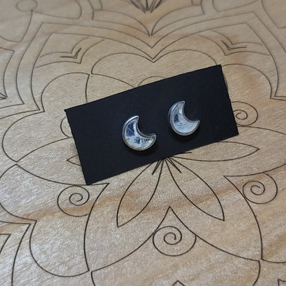 Moonstone Crescent Moon Stud Earrings