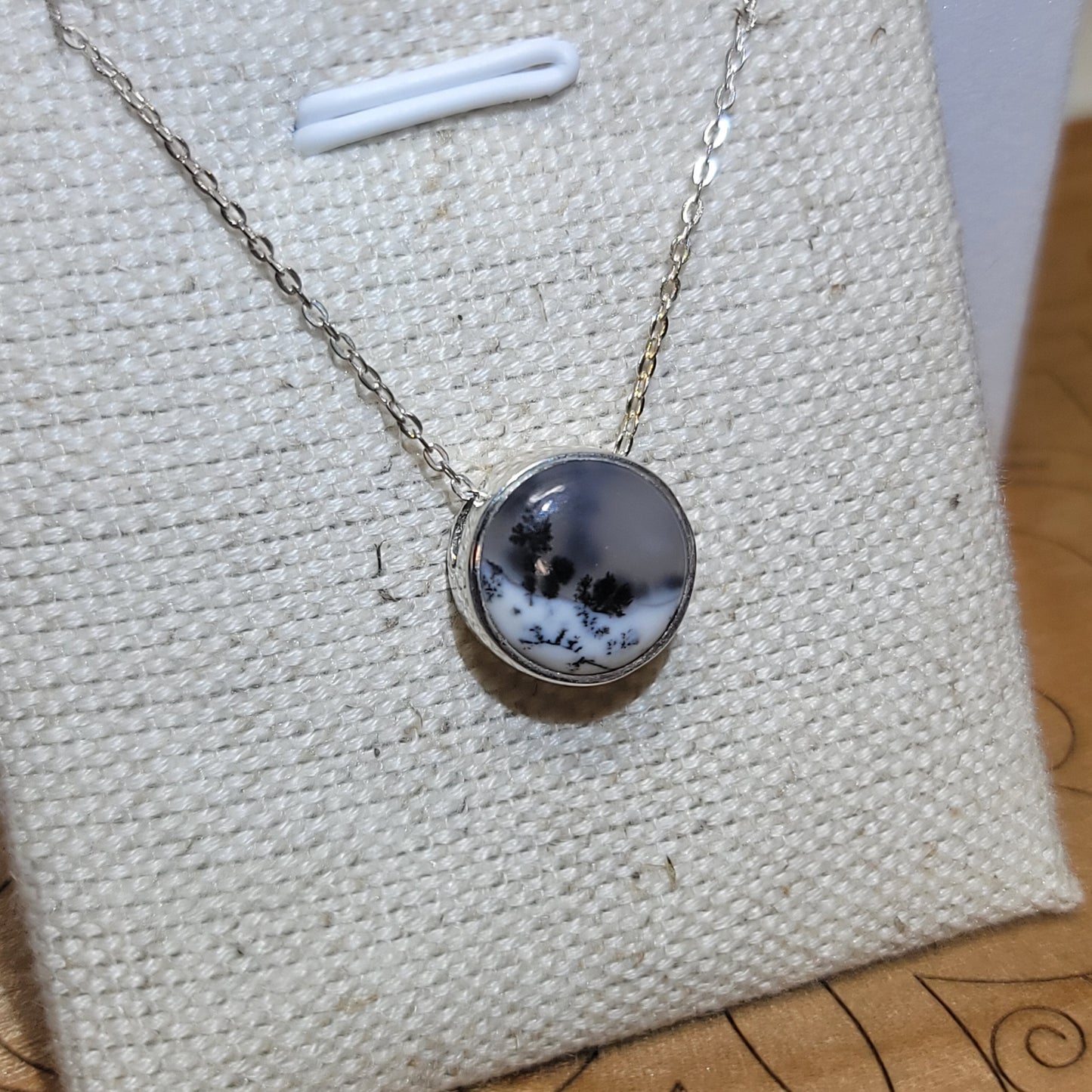 Dendritic Opal Pendant, Round | Sterling Silver Chain