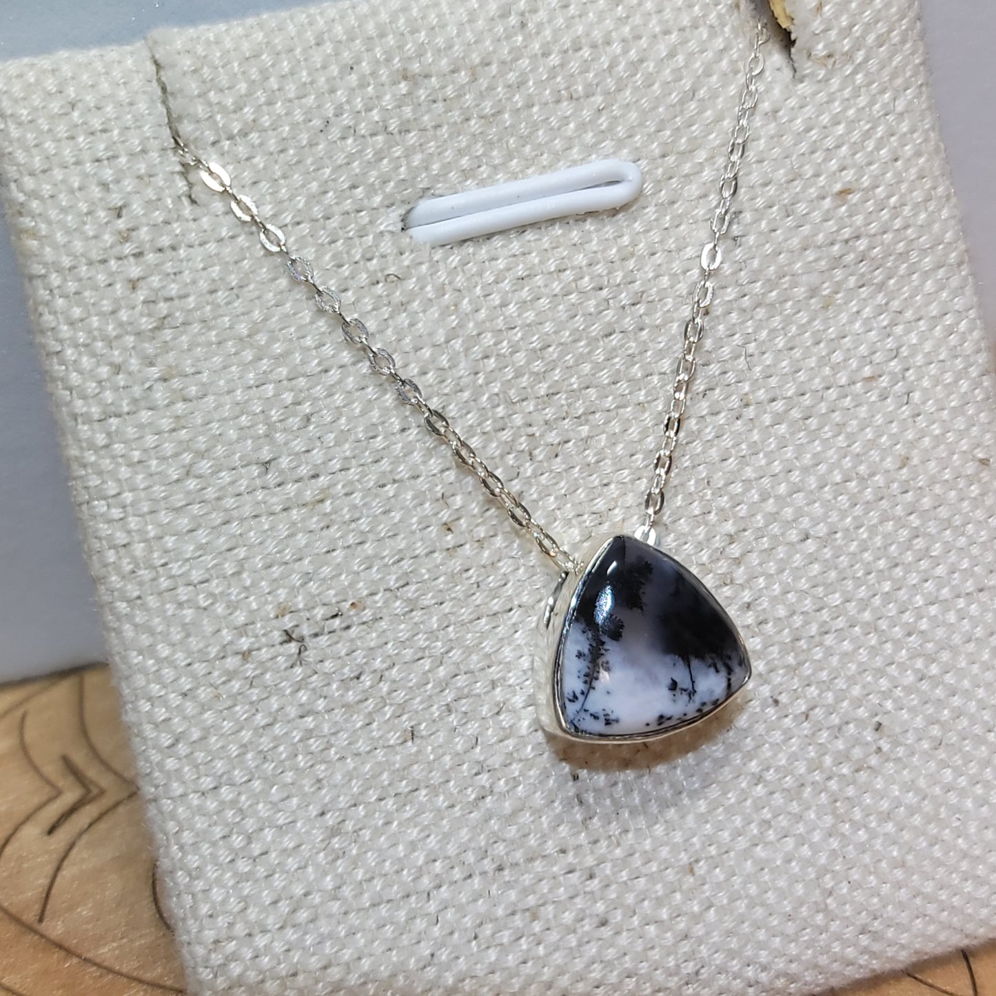 Dendritic Opal Pendant, Trilion | Sterling Silver Chain