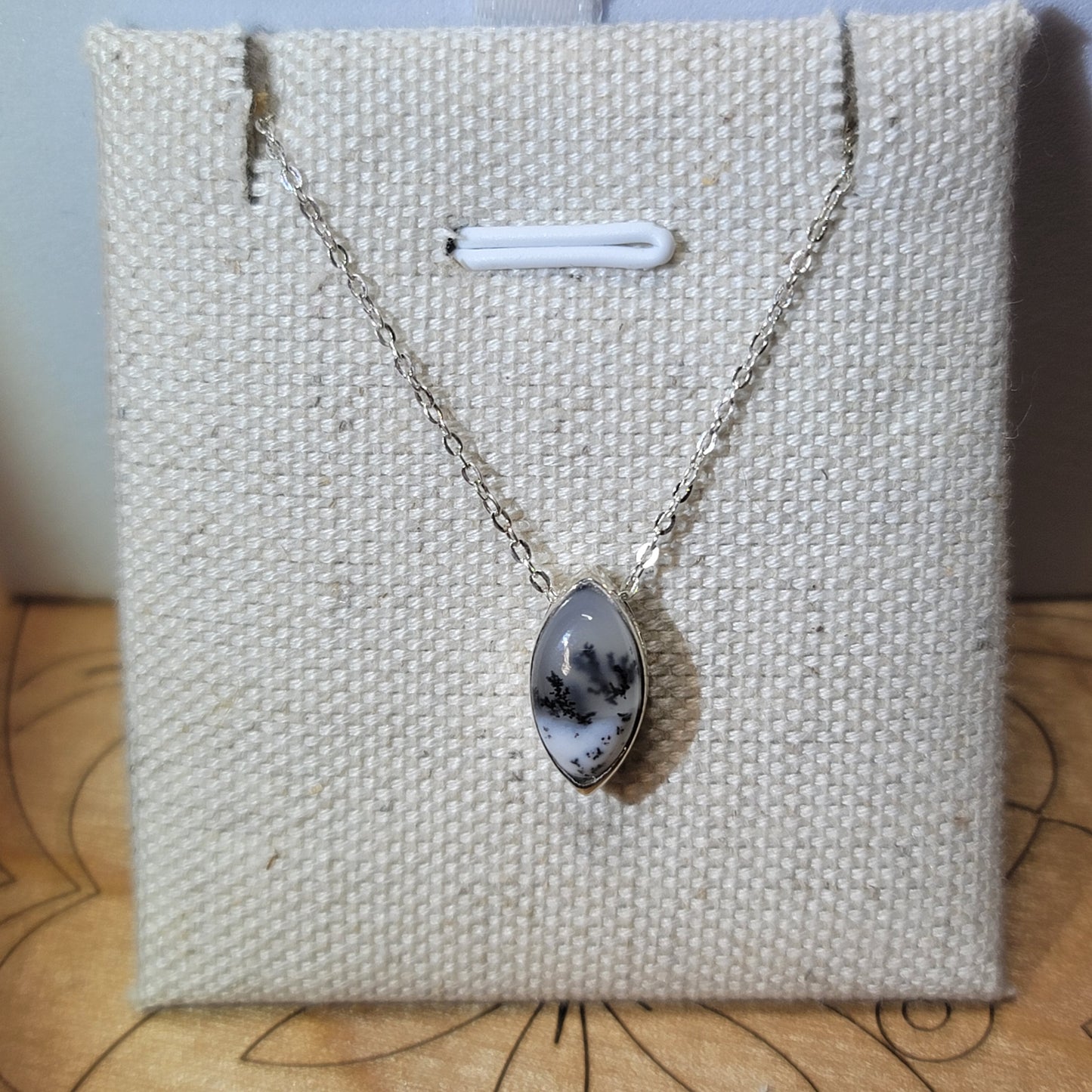 Dendritic Opal Pendant, Marquise | Sterling Silver Chain