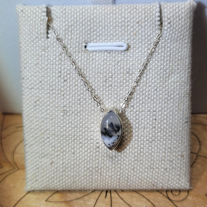 Dendritic Opal Pendant, Marquise | Sterling Silver Chain