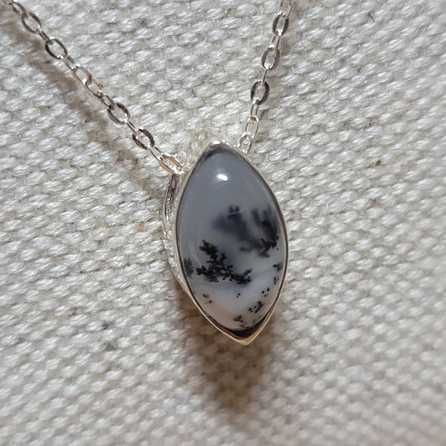 Dendritic Opal Pendant, Marquise | Sterling Silver Chain