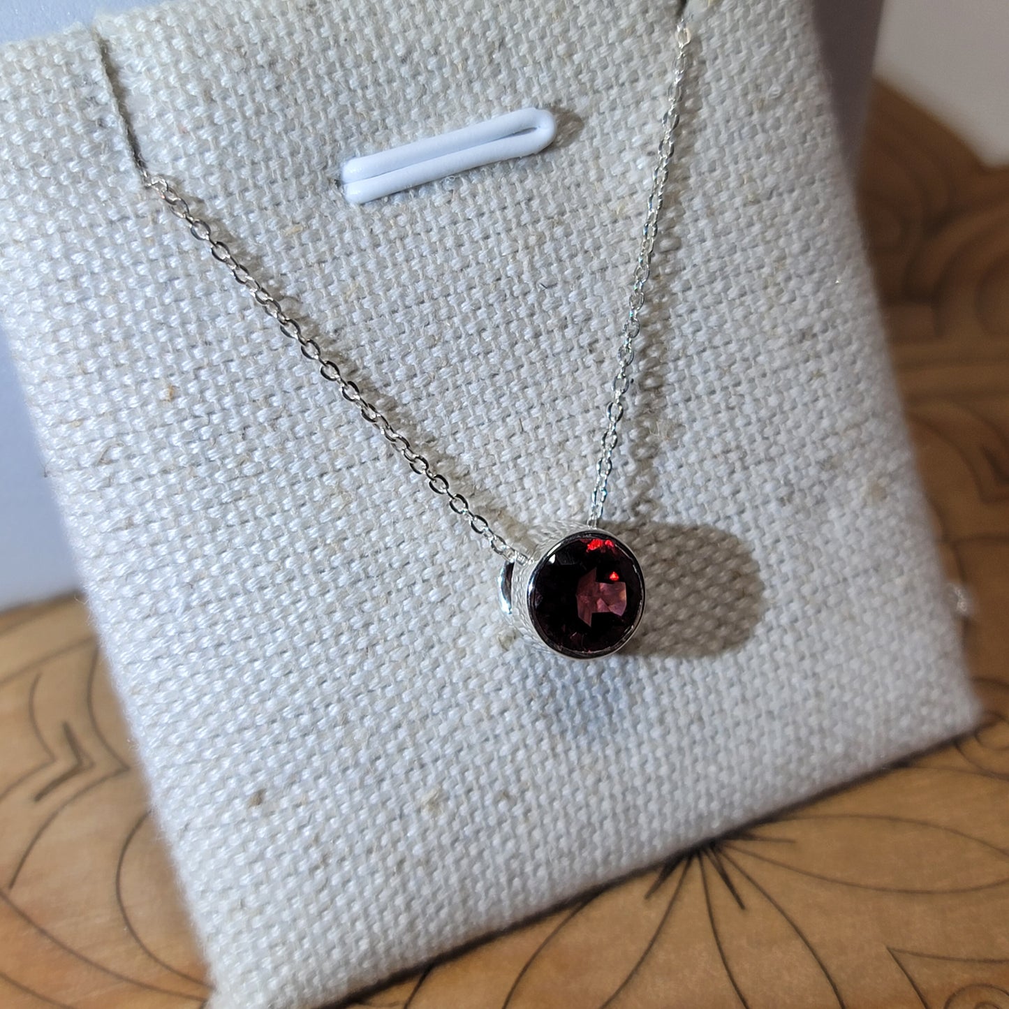 Faceted Garnet Pendant, Round | .925 Sterling Silver, 18" Chain
