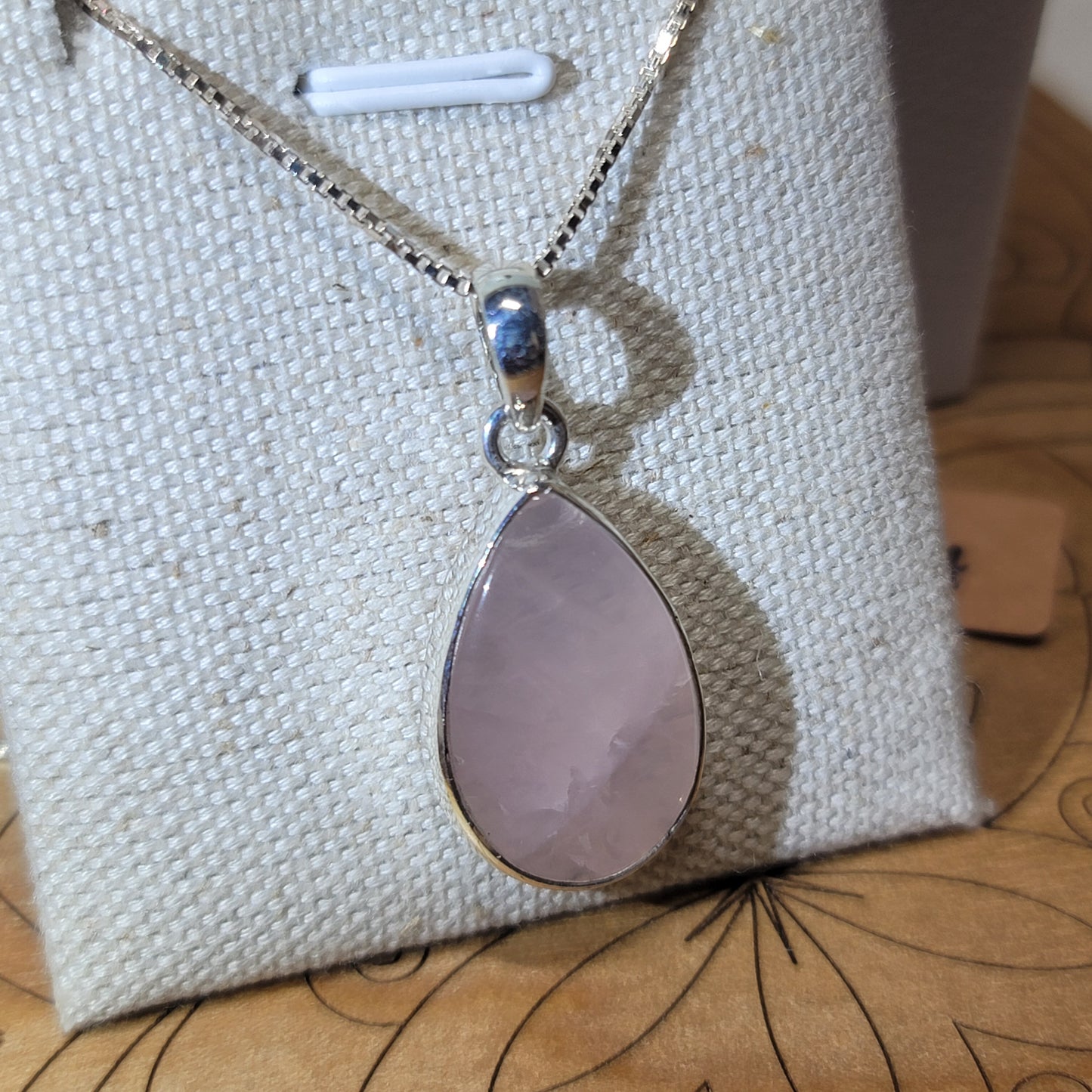 Rose Quartz Pendant Polished 001 | .925 Sterling Silver, Box Chain