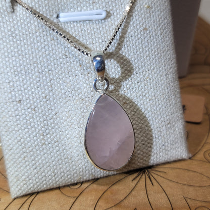 Rose Quartz Pendant Polished 001 | .925 Sterling Silver, Box Chain