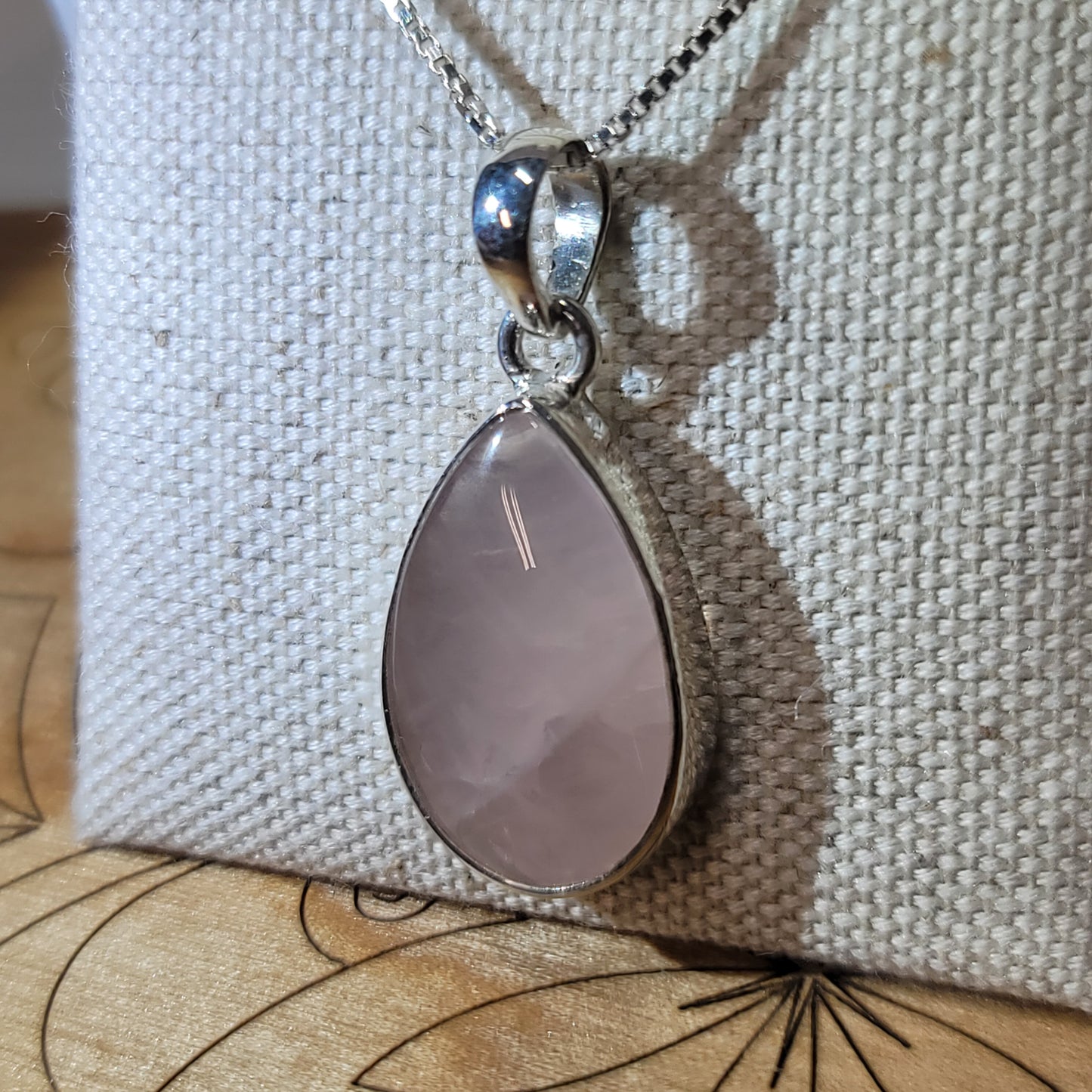 Rose Quartz Pendant Polished 001 | .925 Sterling Silver, Box Chain