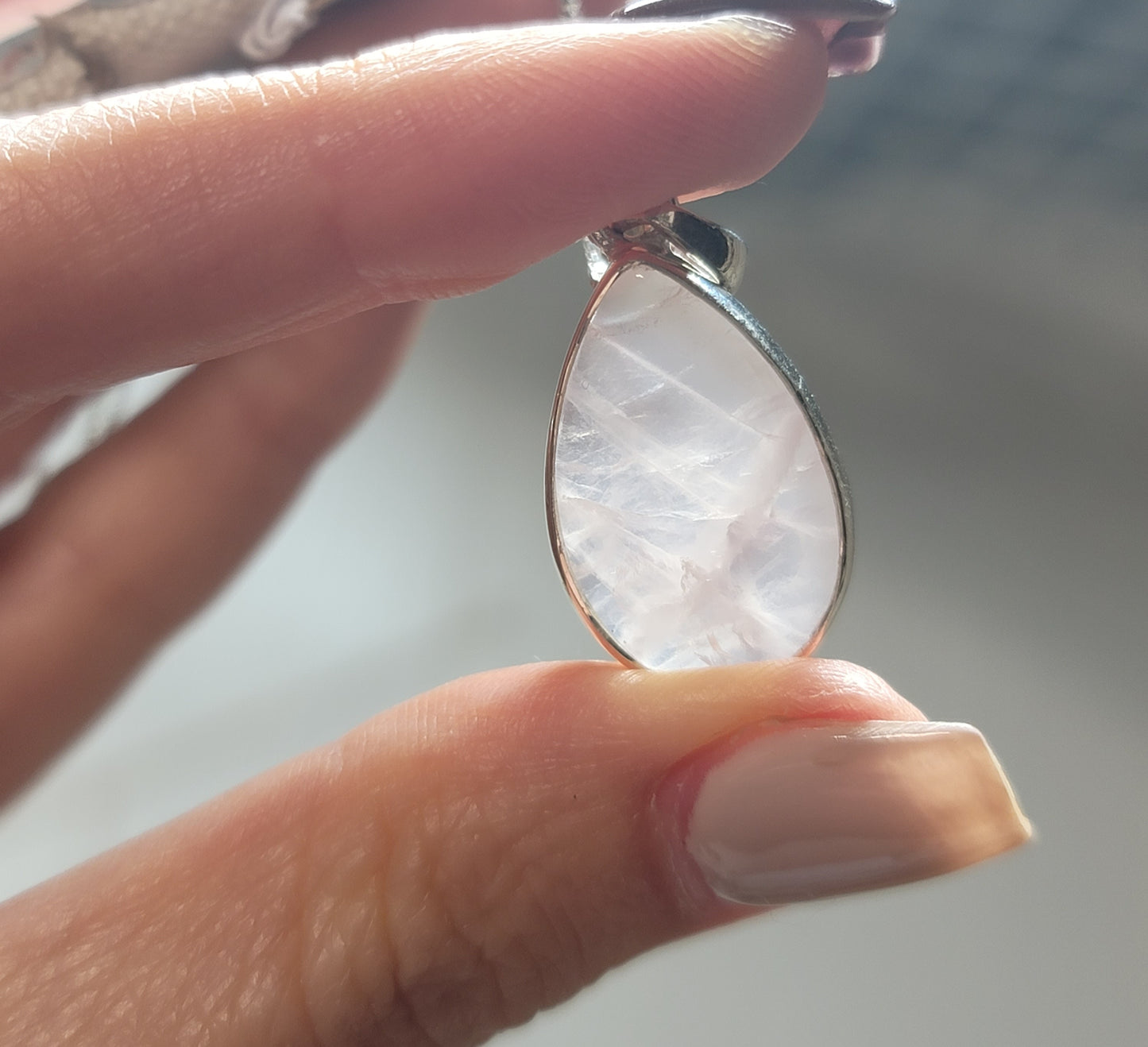 Rose Quartz Pendant Polished 001 | .925 Sterling Silver, Box Chain