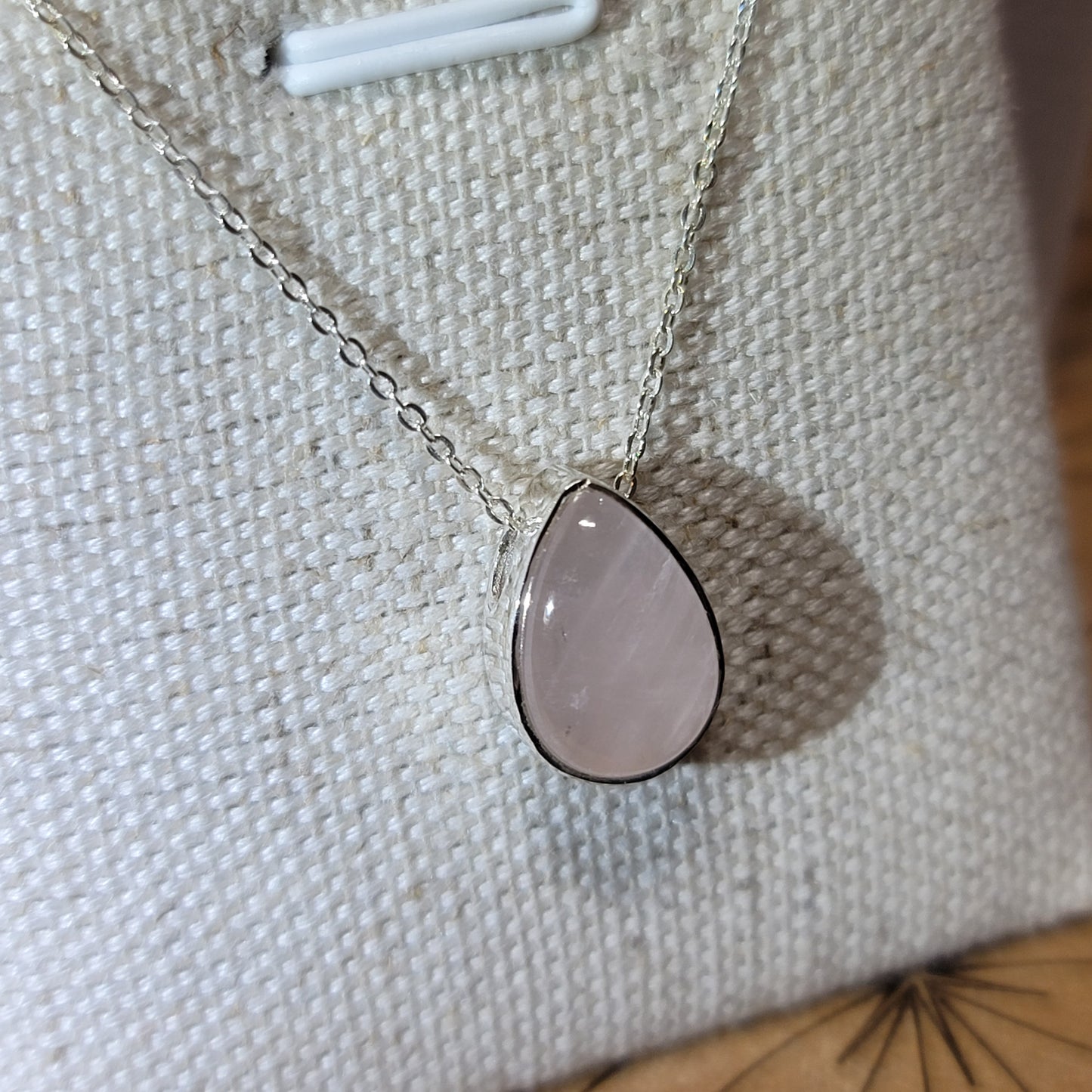 Rose Quartz Pear Shape Polished Pendant 004 | .925 Sterling Silver Chain