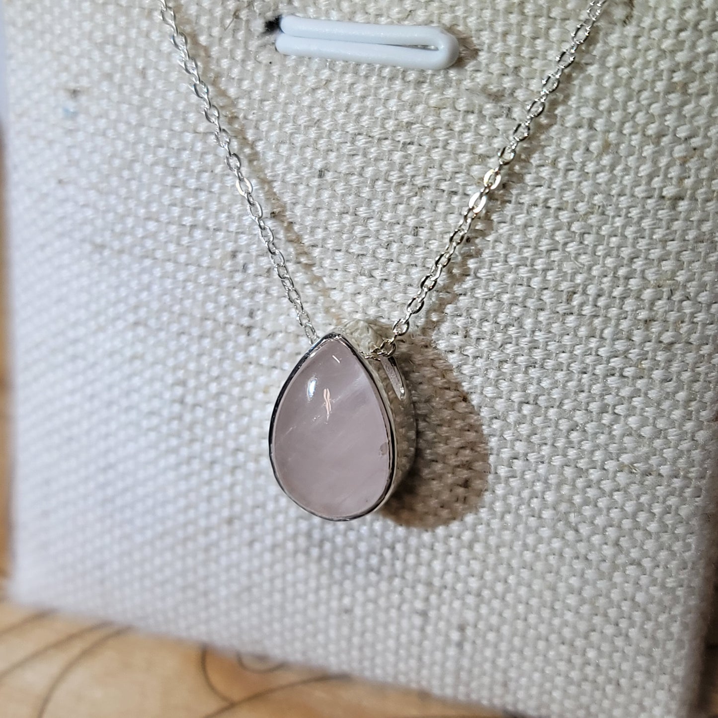 Rose Quartz Pear Shape Polished Pendant 004 | .925 Sterling Silver Chain