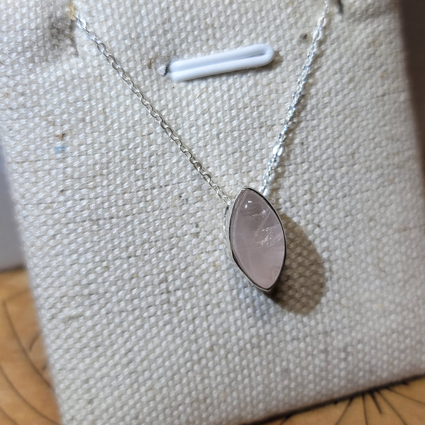 Rose Quartz Marquise Shape Polished Pendant 004 | .925 Sterling Silver Chain