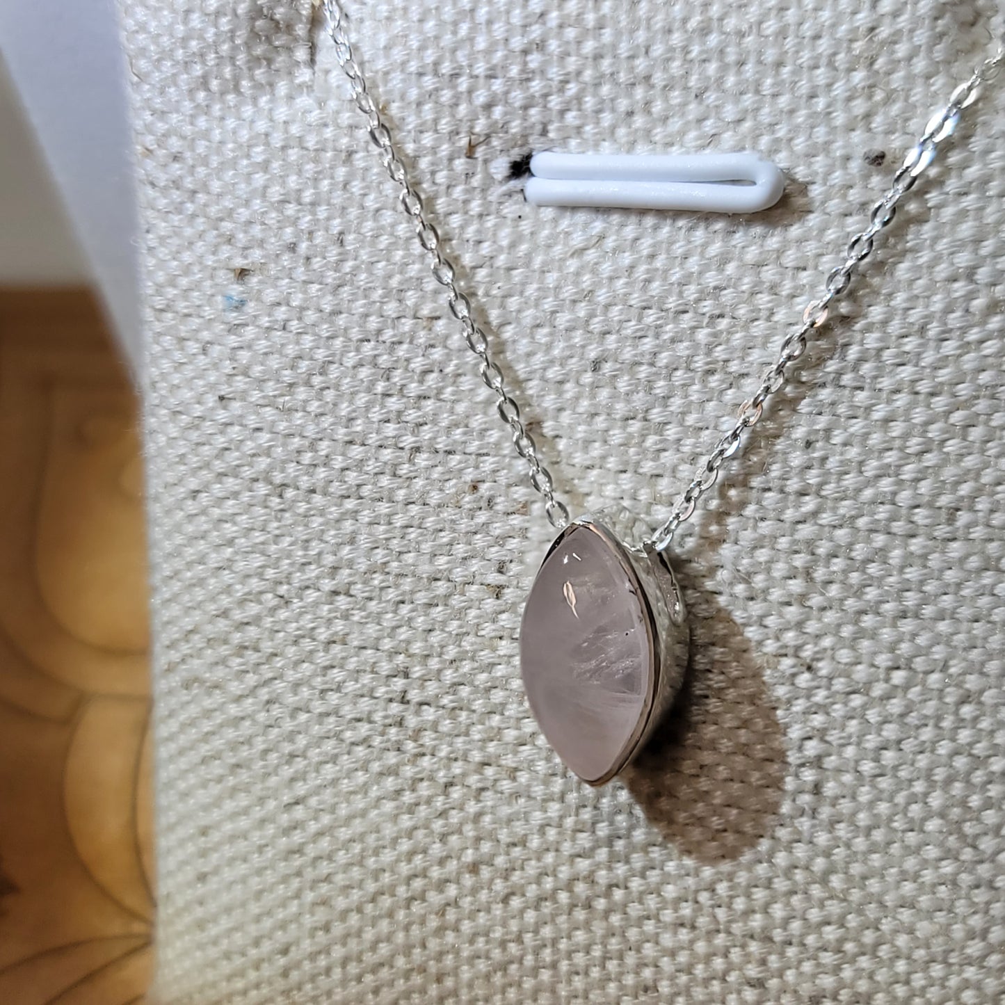 Rose Quartz Marquise Shape Polished Pendant 004 | .925 Sterling Silver Chain