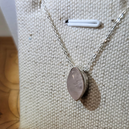 Rose Quartz Marquise Shape Polished Pendant 004 | .925 Sterling Silver Chain