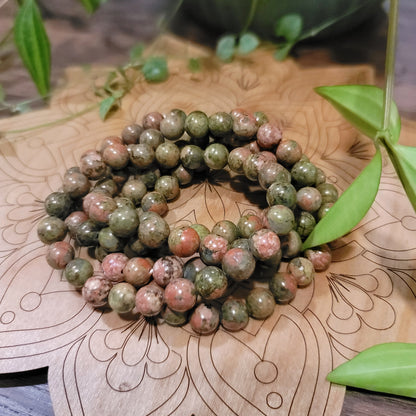 Unakite Bracelet - 8mm Beads - emotional healing, spiritual growth, grounding