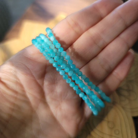 Amazonite Adjustable Bracelet - Faceted 4mm Beads - Sterling Silver - Calming, Communication, Balancing
