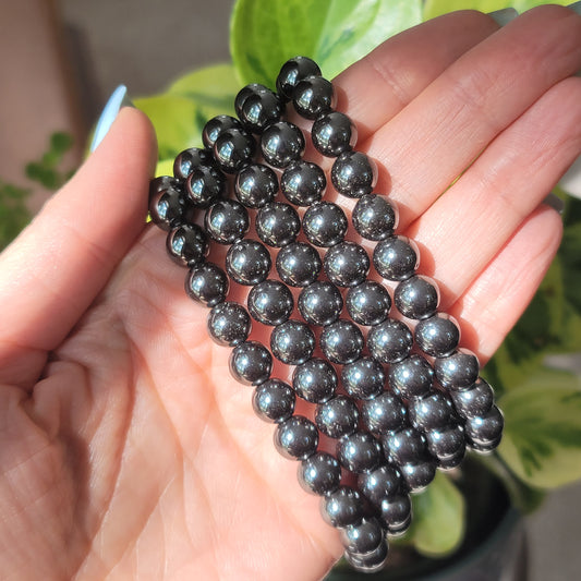 Hematite Beaded Bracelet - 8mm Beads | strength, courage, protection