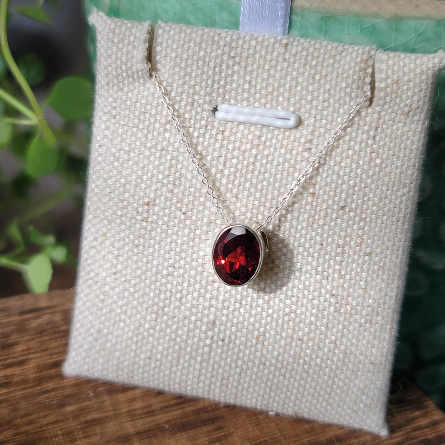 Faceted Garnet Pendant, Oval 02| .925 Sterling Silver, 18" Chain