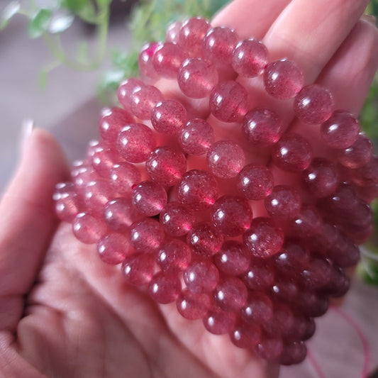 Strawberry Quartz Beaded Bracelet - 6mm Beads - Emotional Healing, Joy, Inner Growth