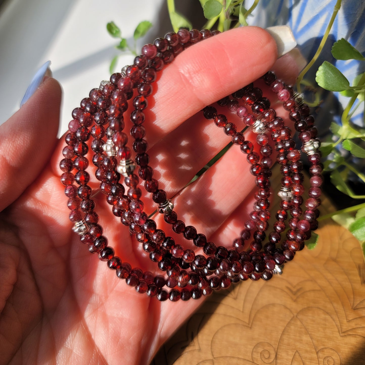 Garnet & Sterling Silver Beaded Bracelet - 3mm Beads - Strength, Passion & Vitality