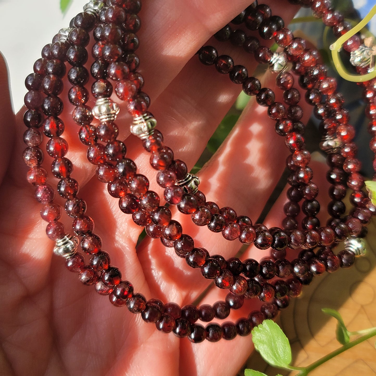 Garnet & Sterling Silver Beaded Bracelet - 3mm Beads - Strength, Passion & Vitality