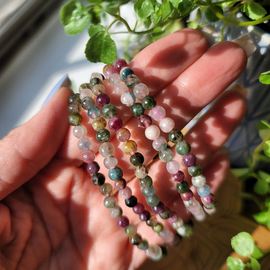 Mixed Beryl Tourmaline Beaded Bracelet - 4mm Beads - Grounding, Protective & Energizing