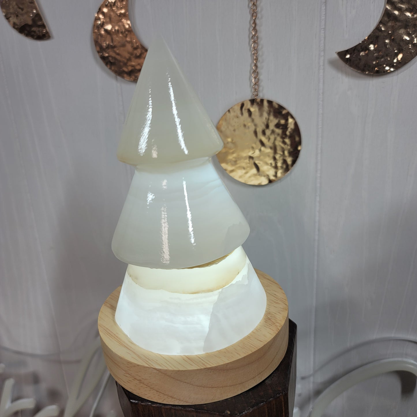Mexican Onyx Tree Lamp with USB LED Wooden Base | 003