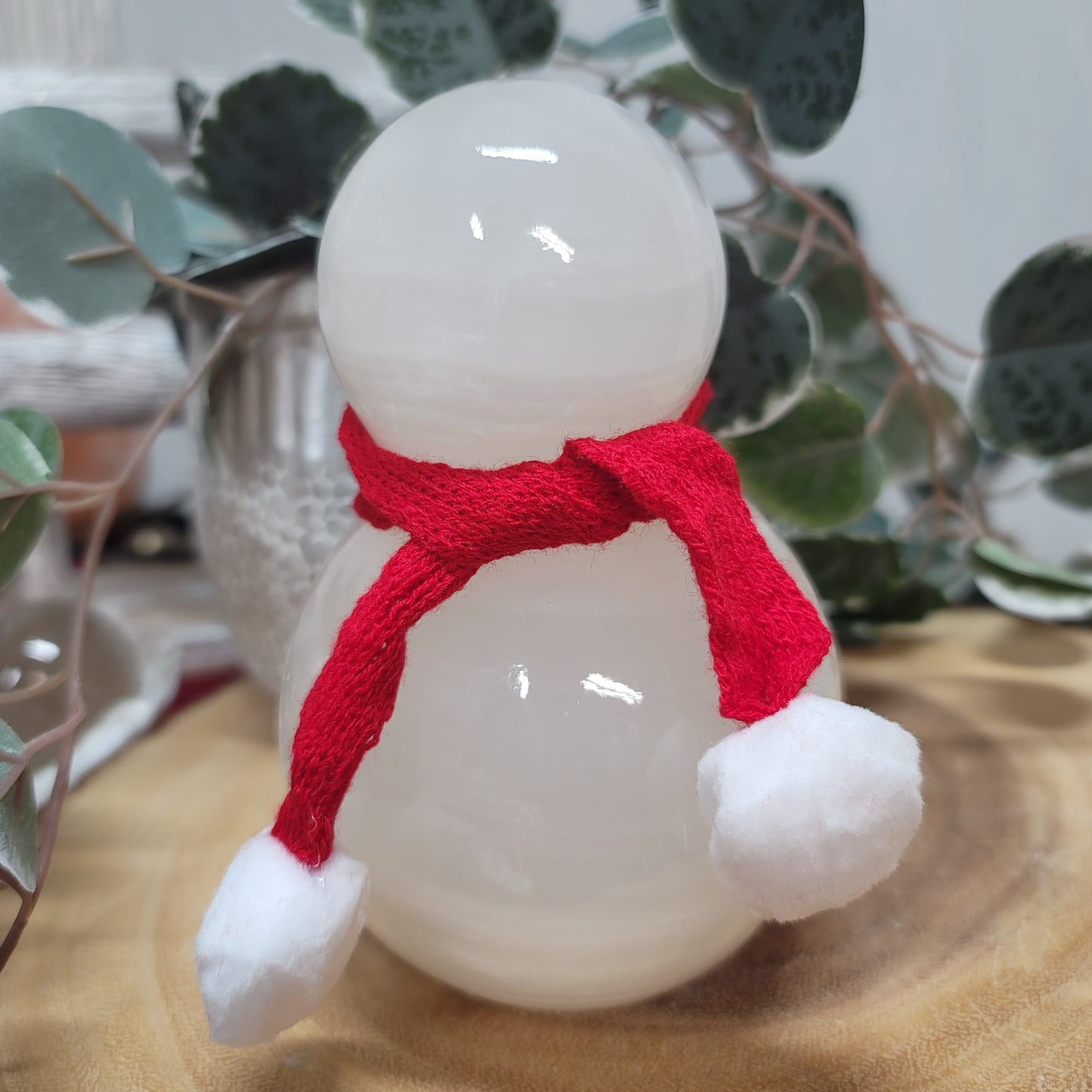 Mexican Onyx Snowman Lamp with USB LED Wooden Base & Knit Scarf |001