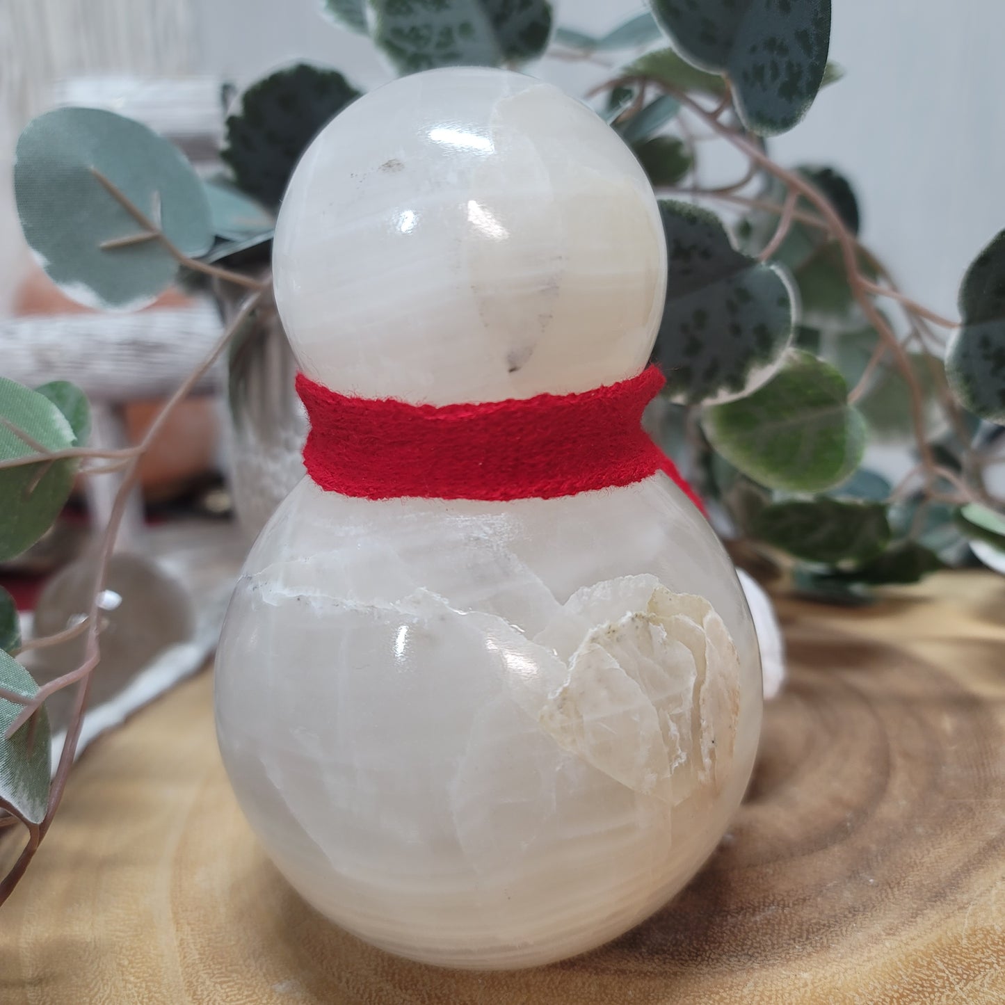 Mexican Onyx Snowman Lamp with USB LED Wooden Base & Knit Scarf |001