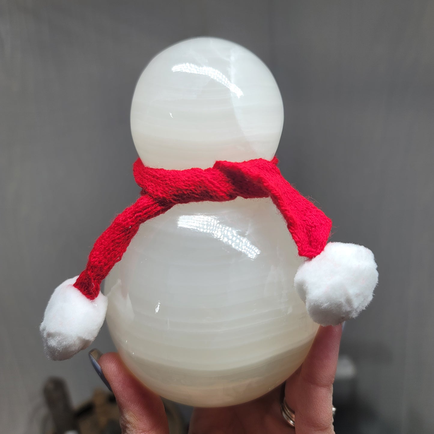Mexican Onyx Snowman Lamp with USB LED Wooden Base & Knit Scarf |001