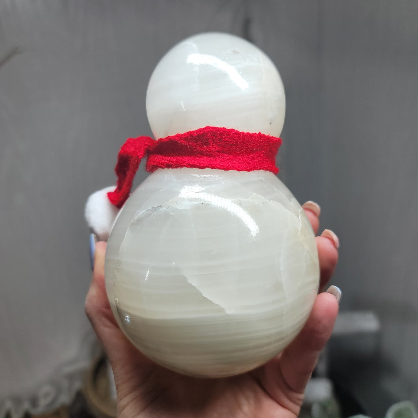 Mexican Onyx Snowman Lamp with USB LED Wooden Base & Knit Scarf |001