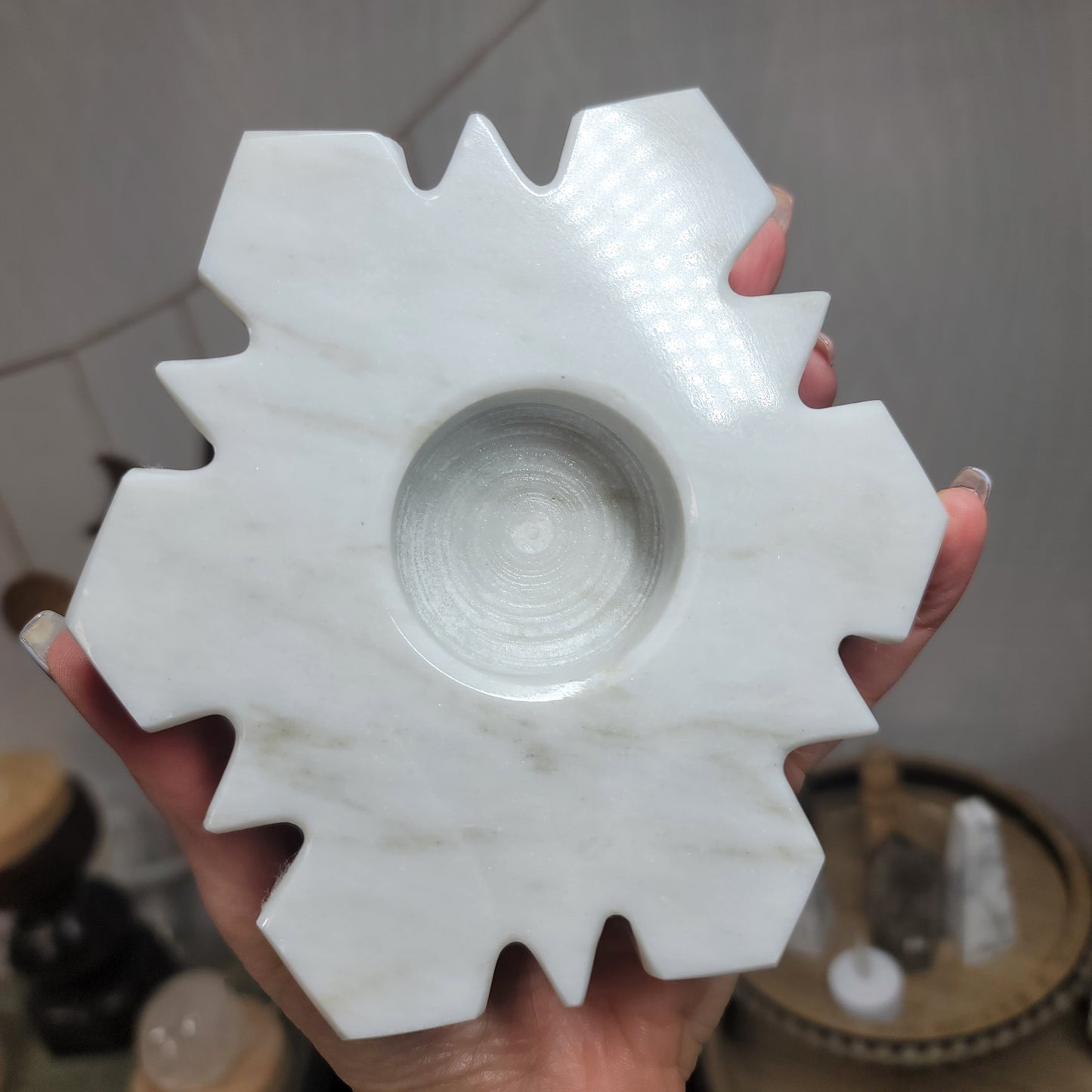 Mexican Marble Snowflake Candle & Sphere Holder | 001