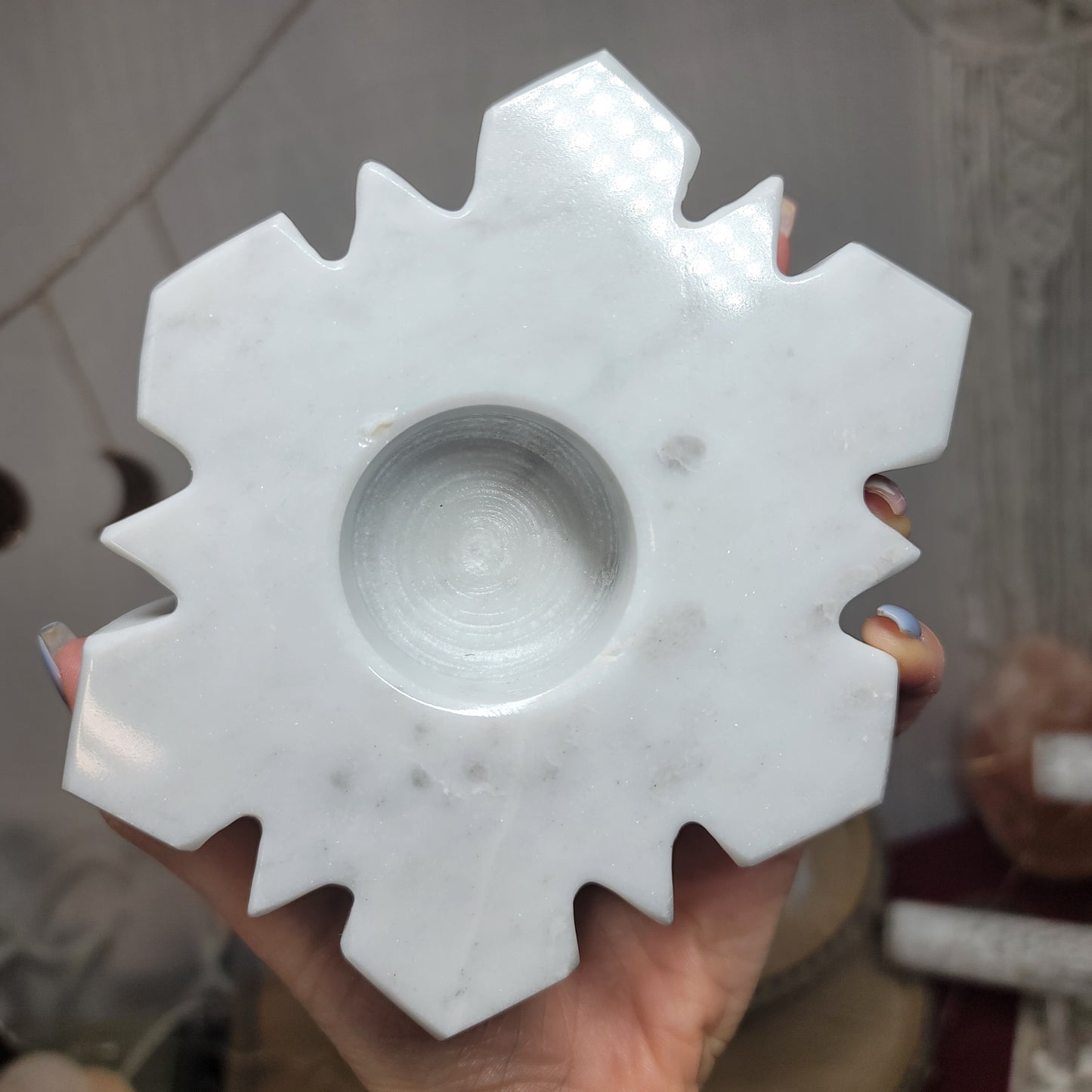 Mexican Marble Snowflake Candle & Sphere Holder | 002
