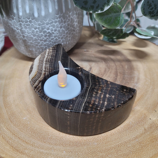 Mexican Chocolate Onyx Crescent Moon Candle Holder & Sphere Holder | 001