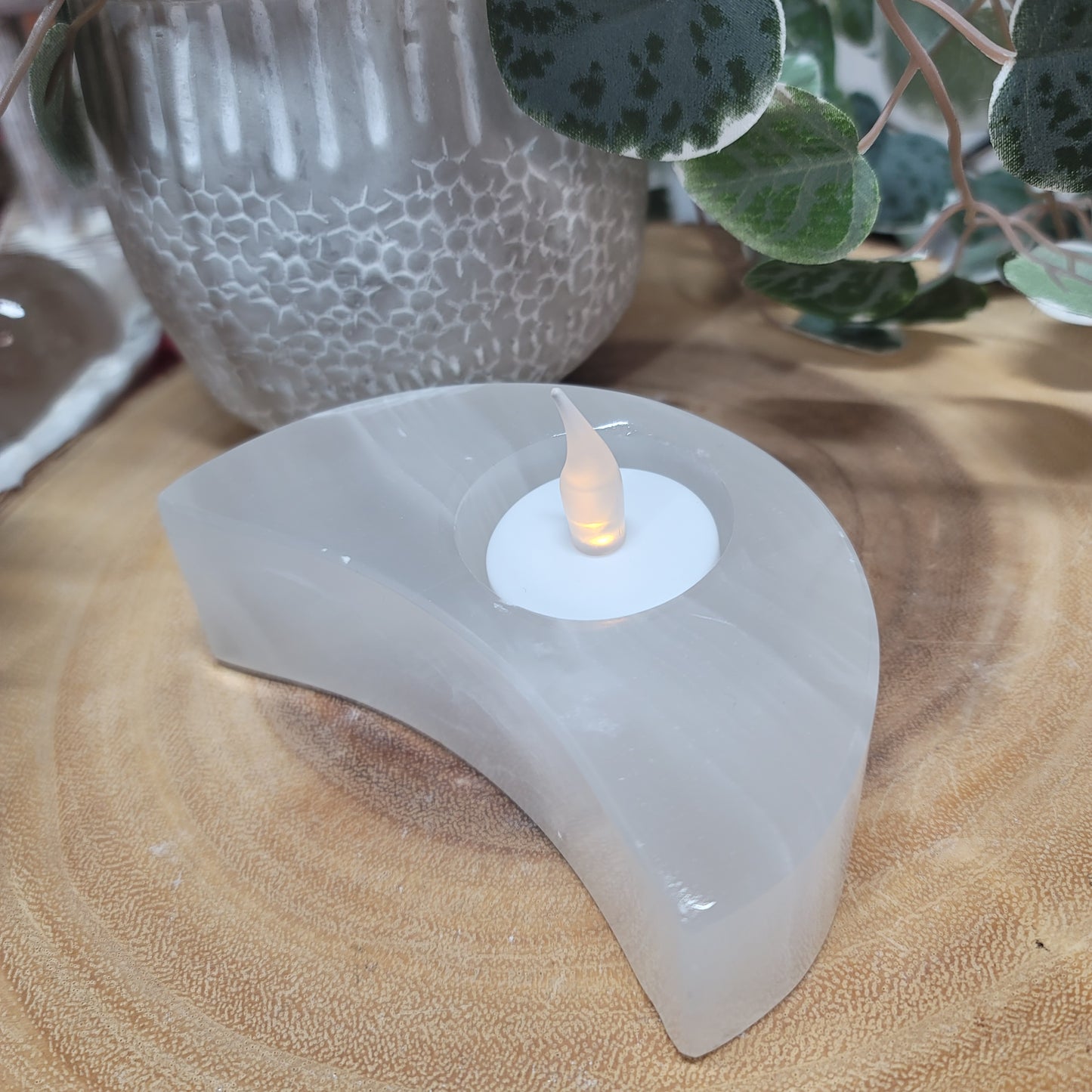 Mexican White Banded Onyx Crescent Moon Candle & Sphere Holder | 002