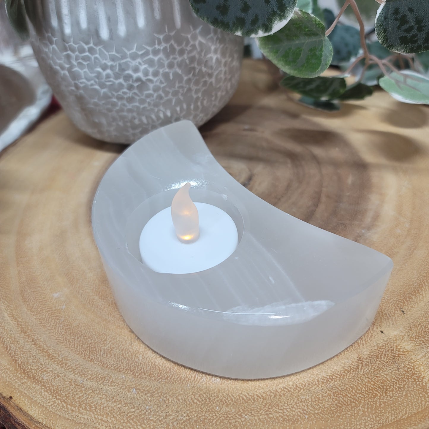 Mexican White Banded Onyx Crescent Moon Candle & Sphere Holder | 002