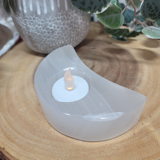 Mexican White Banded Onyx Crescent Moon Candle & Sphere Holder | 002