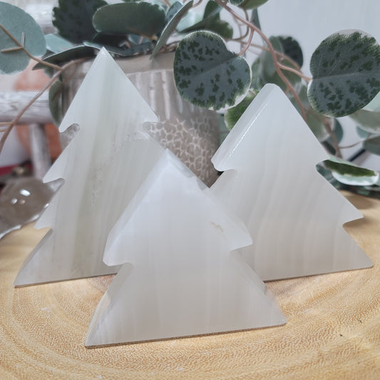 Set of 3 Mexican White Banded Onyx Trees – Hand-Carved Stone Forest