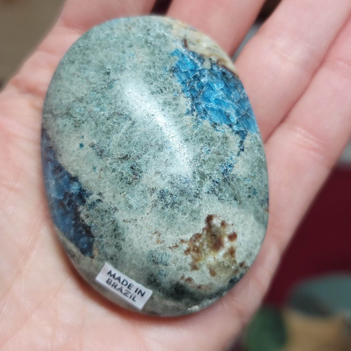 Blue Apatite Palmstone – Hand-Carved & Polished (Brazil)